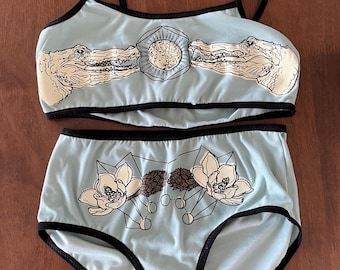 1 set of g.r.i.t.s. . Nature undies. Handprinted undies. Witchy underwear.