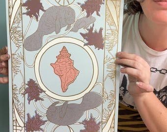 Pre-order: king of cups/ kind of shells print . Tarot. Gulf of Mexico. Manatees