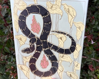 Two of pentacles Tarot postcard /two of dragonfruit mini-print