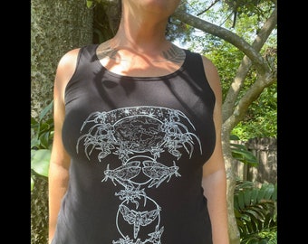 full moon, banded sphinx moth, and ghost orchids black tank top