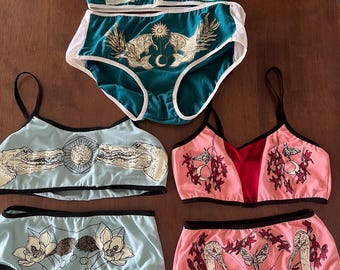 3 sets of undies . Nature undies. Handprinted undies. Witchy underwear.