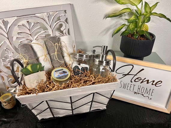 Must Haves house Warming Gift Basket Bathroom Themed 