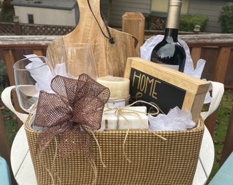Wine Themed Gift Basket with Custom 7" Sign