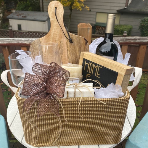 Wine Themed Gift Basket With Custom 7 Sign Etsy