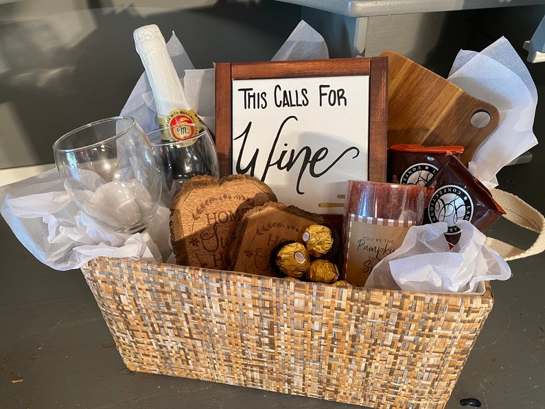 Wine Themed Gift Basket with Custom 7 Sign Etsy