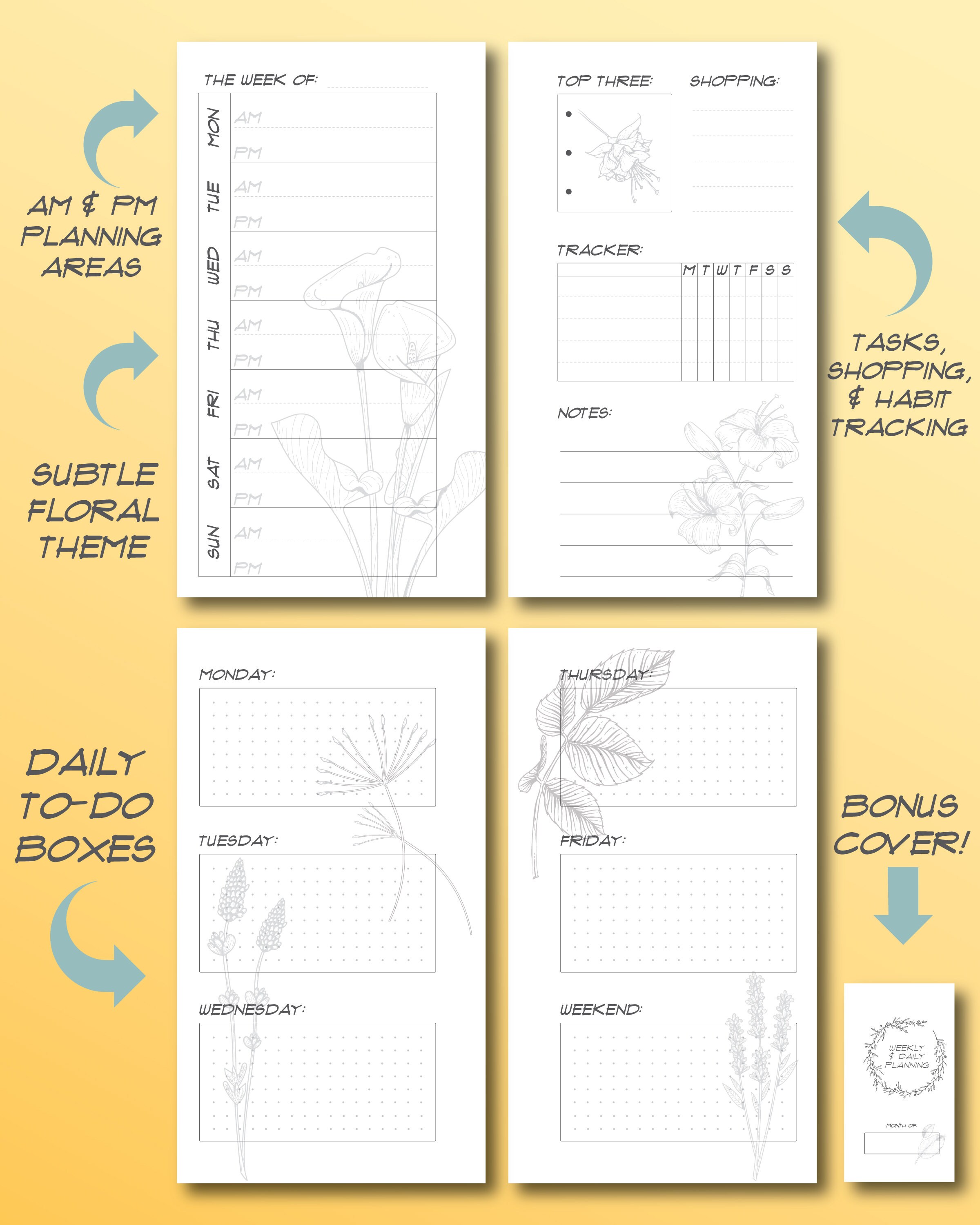 Floral Weekly & Daily Planner PRINTABLE | Personal Rings - Etsy
