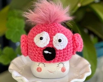 Gorro de taza de flamenco y malvavisco a crochet