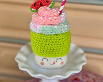 Gorro de sandía a crochet para taza - Adorno para taza de malvavisco colorido