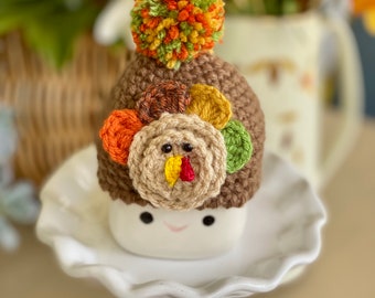 Crochet Marshmallow Mug Hat turkey seasonal decor ( mug not included )