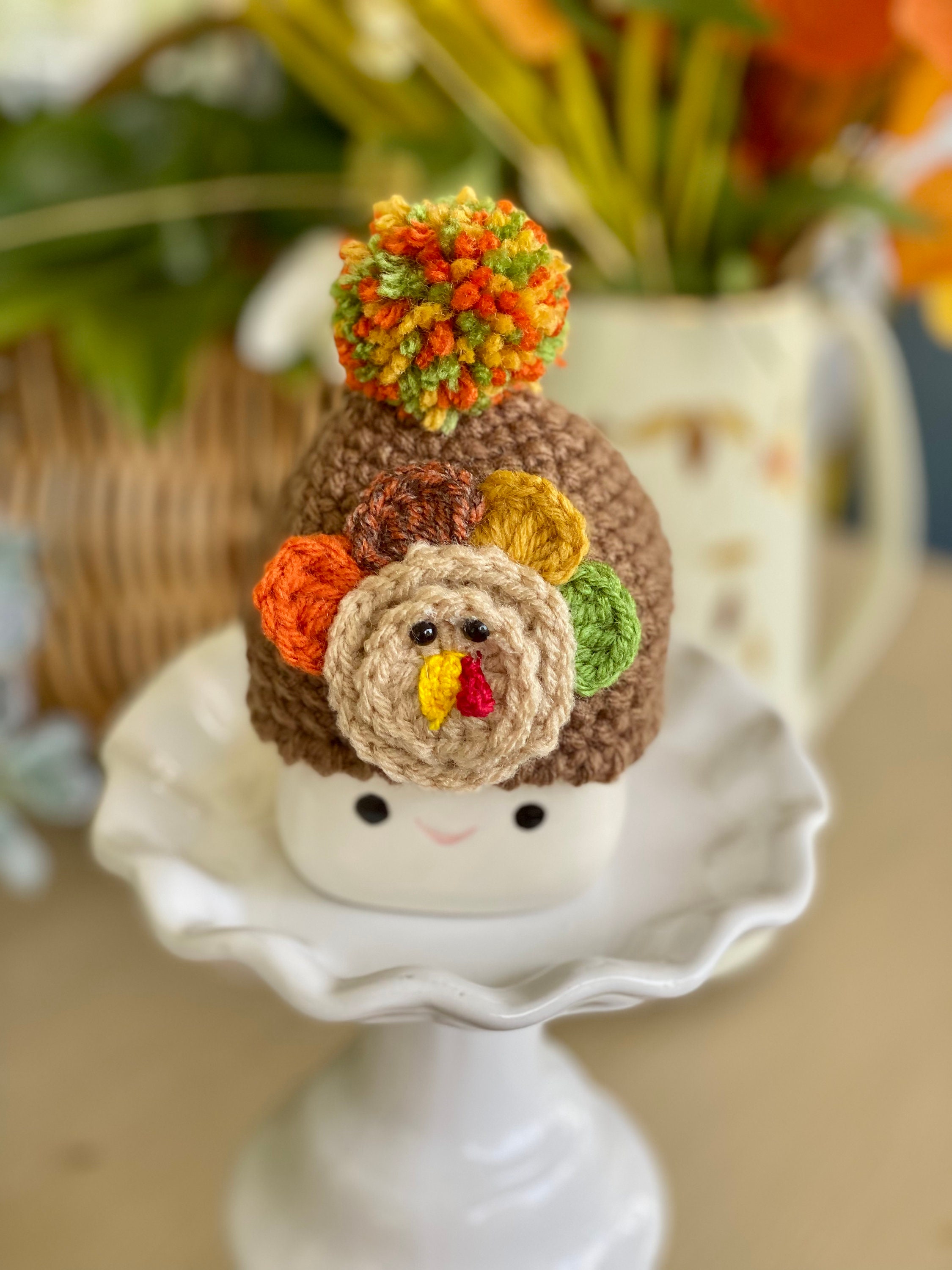 Crochet Marshmallow Mug Hat turkey seasonal decor ( mug not included )