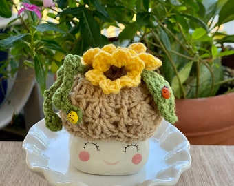 Gorra de taza de malvavisco tejida a crochet: Mini girasol (taza no incluida)