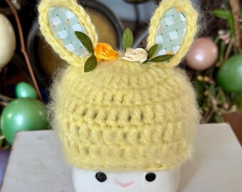 Yellow fluffy bunny marshmallow mug hat (mug not included)