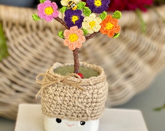 Sombrero de taza con forma de árbol de flores de ganchillo - Decoración de primavera (taza no incluida)