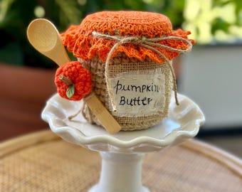pote de manteiga de abóbora, decoración, crochê com colher