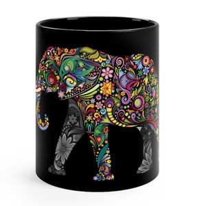 Elephant mug, rainbow elephant, elephant, Mosaic, decor Elephant trunk, tusks, Happy elephant, Elephant trunk up, Elephant coffee mug,