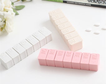 One Week Mini Square Pill Box Braille Portable Daily Pill Case Weekly Travel Pill Organizer 2PCS 7 Days Portable Pill Organizer