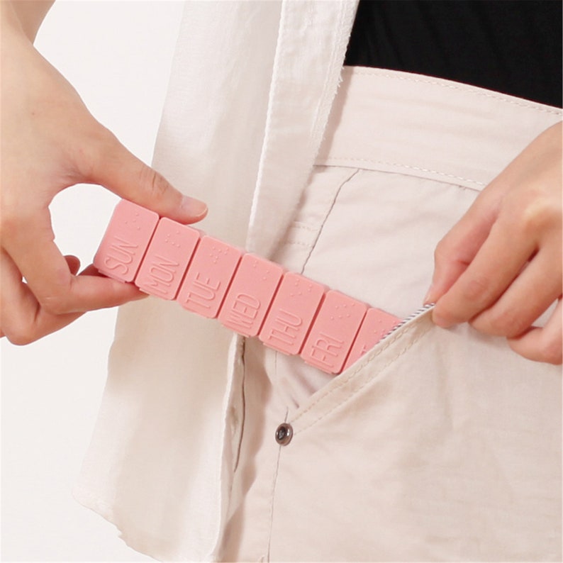 One Week Mini Square Pill Box Braille Portable Daily Pill Case Weekly Travel Pill Organizer 2PCS 7 Days Portable Pill Organizer