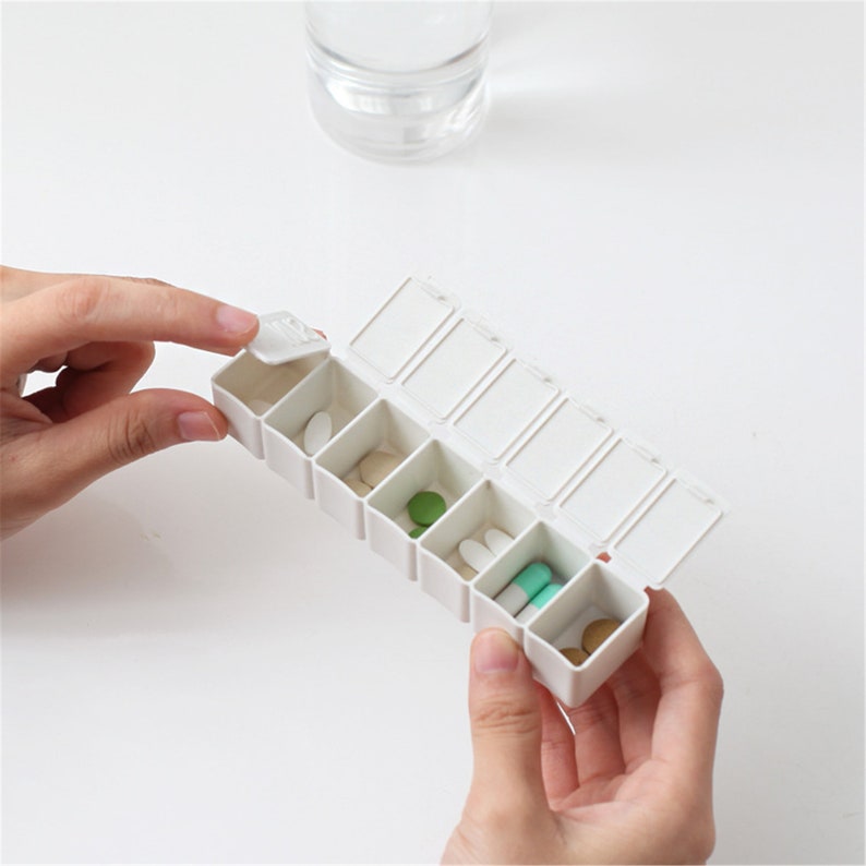 One Week Mini Square Pill Box Braille Portable Daily Pill Case Weekly Travel Pill Organizer 2PCS 7 Days Portable Pill Organizer