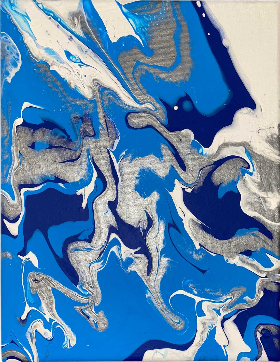 Blue & Silver Wall Art. Abstract Pour Painting on Canvas. Etsy