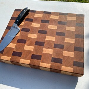 Thick End Grain Cutting Board: Cherry, Purpleheart & Maple