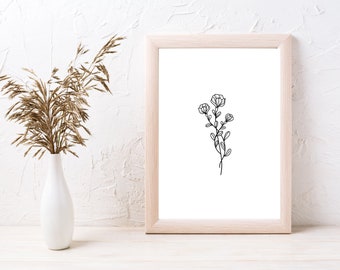 Minimal Line Botanical Print, Gallery Wall art, Line Flowers Printable Art, Wild Flowers Art Floral Line Art, Modern Home Decor Art