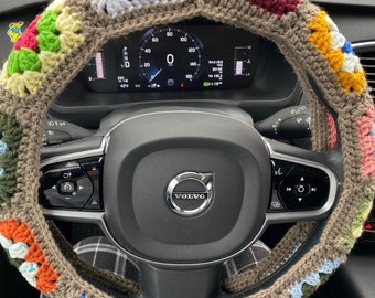Crochet Granny Square car steering wheel cover