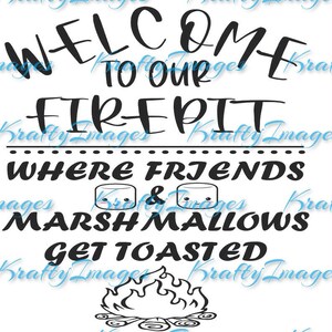 Bem-vindo à nossa fogueira/Engraçado/Humor/Acampamento/Ao ar livre/Amigos/Marshmallows/Svg/Png/Dxf/Eps/Cricut/balde/quintal/diversão/família/