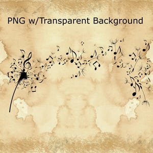 Muzieknoot paardebloembloem/zwevend/PNG/noten/solsleutel/geheel/half/transparant/cricut/cameo/silhouet/sublimatie/kopje/bekers/clipart