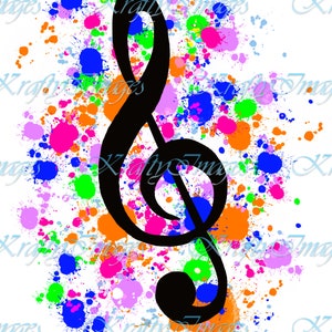 Treble clef PNG/music notes/watercolor/colorful/vibrant/musical