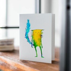 Tarjeta de felicitación de gato acuarela / Tarjeta imprimible de gato caprichoso / Tarjeta de felicitación de gato en blanco / Tarjeta de felicitación de gato de cualquier ocasión / Nota de acuarela