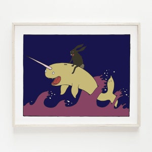 Midnight Narwhal & Bunny Art Print | NarBunny Printable Art | Narwhal Art Print | Bunny Wall Art | Kids Bedroom Art | Child Printable Art