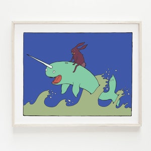 Royal Narwhal & Bunny Art Print | NarBunny Printable Art | Narwhal Art Print | Bunny Wall Art | Kids Bedroom Art | Child Printable Art