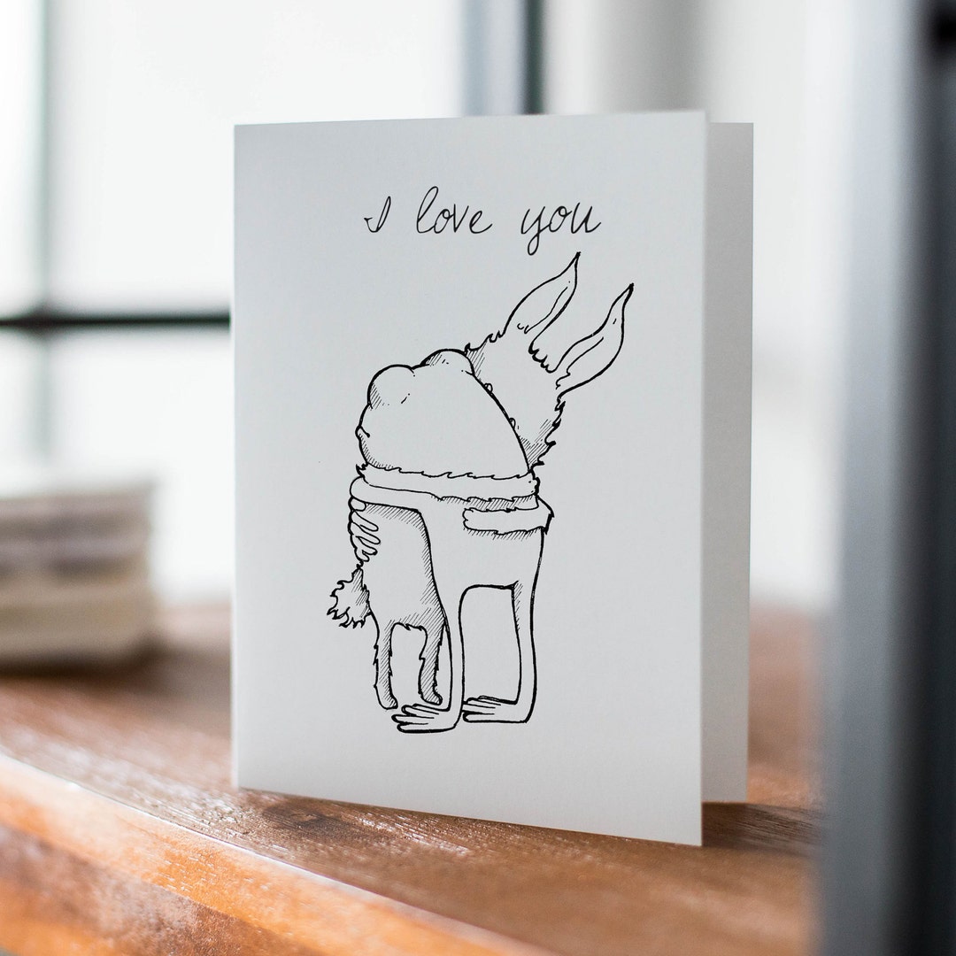 I Love You Card | Hugging Anniversary Card | Bunny and Frog Love Note ...