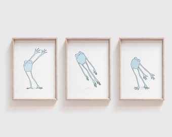 Set of Three Blue Frogs Art Prints | Frog Wall Art | Kids Wall Art Printable | Printable Illustration | Nursery Wall Art | Frog Wall Decor