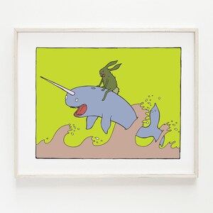 Lime Narwhal & Bunny Art Print | NarBunny Printable Art | Narwhal Art Print | Bunny Wall Art | Kids Bedroom Art | Child Printable Art