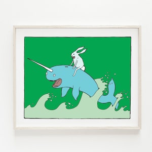 Kelley Narwhal & Bunny Art Print | NarBunny Printable Art | Narwhal Art Print | Bunny Wall Art | Kids Bedroom Art | Child Printable Art