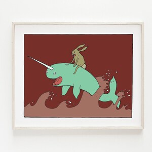 Chocolate Narwhal & Bunny Art Print | NarBunny Printable Art | Narwhal Art Print | Bunny Wall Art | Kids Bedroom Art | Child Printable Art