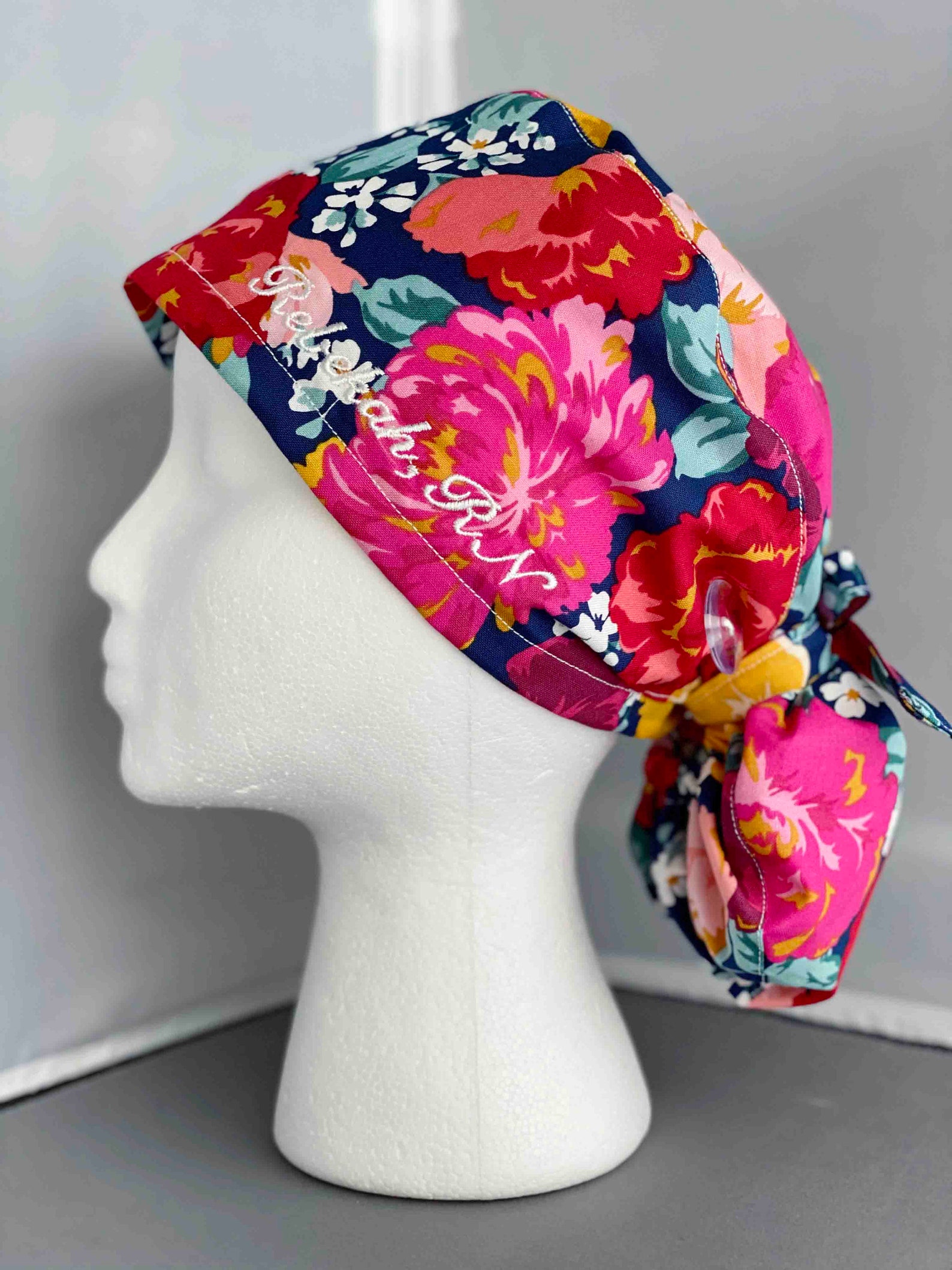 Embroidered Ponytail Scrub Cap for Women, Monogram Scrub Cap, Hair