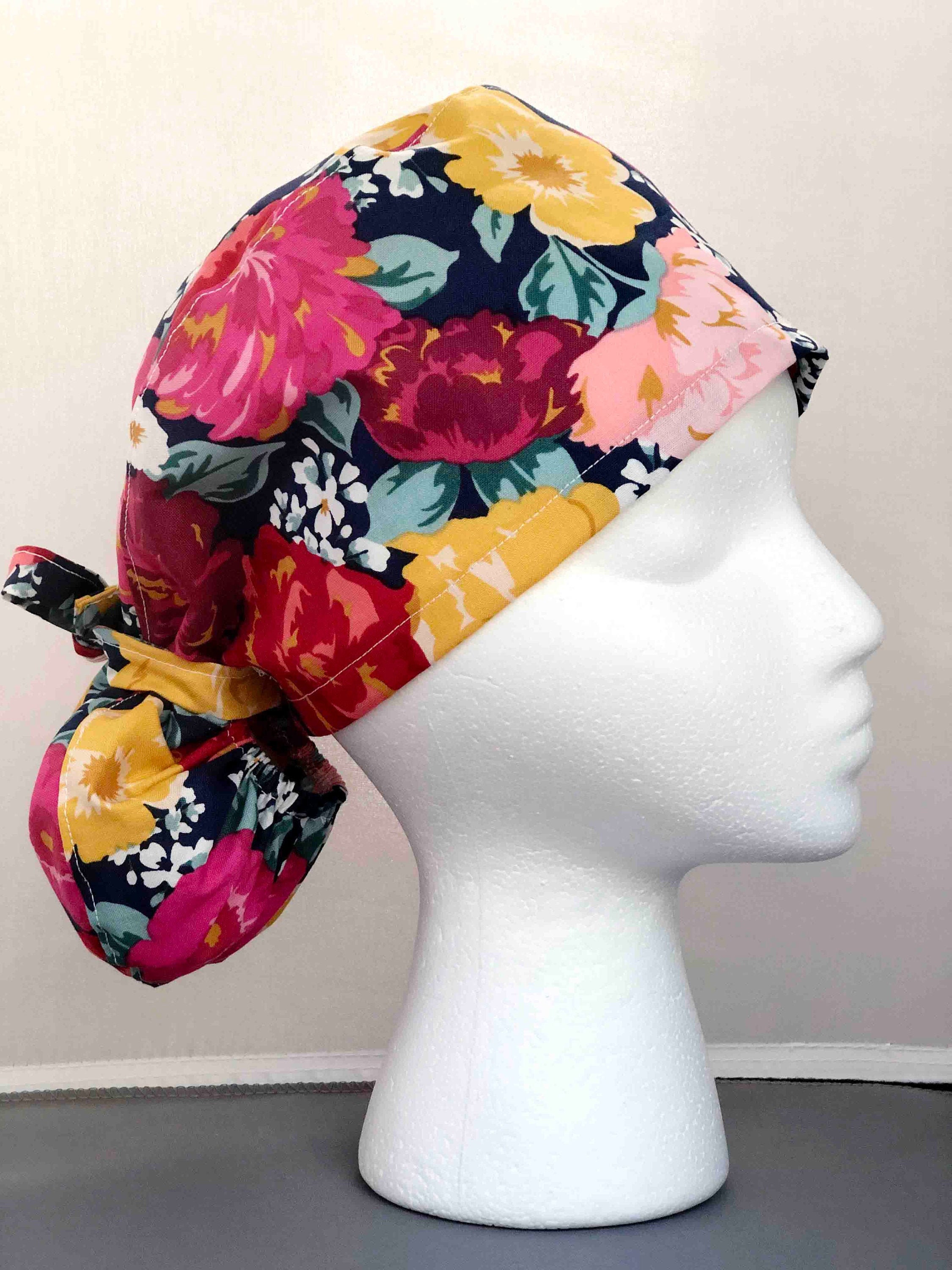 Embroidered Ponytail Scrub Cap for Women, Monogram Scrub Cap, Hair