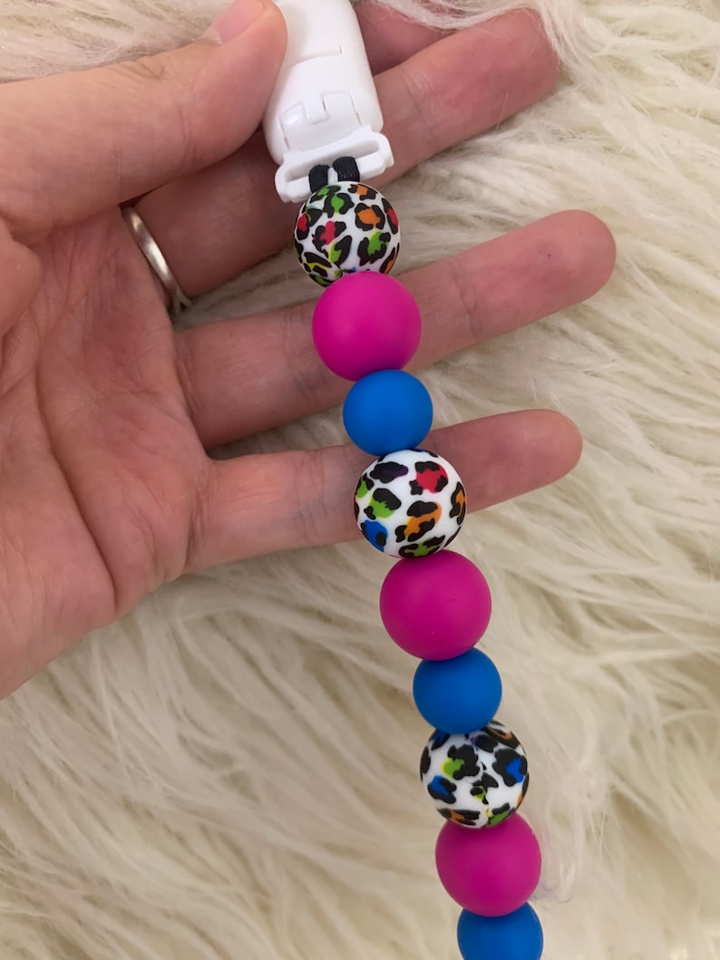 Pink and Leopard Pacifier Clips Lisa Frank Inspired Pacifier Clip Cute Pacifier Clips for Girl Cute Leopard Pacifier Clips for Baby Girls