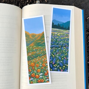 Papaveri della California e campi di fiori selvatici / Segnalibro artistico stampato