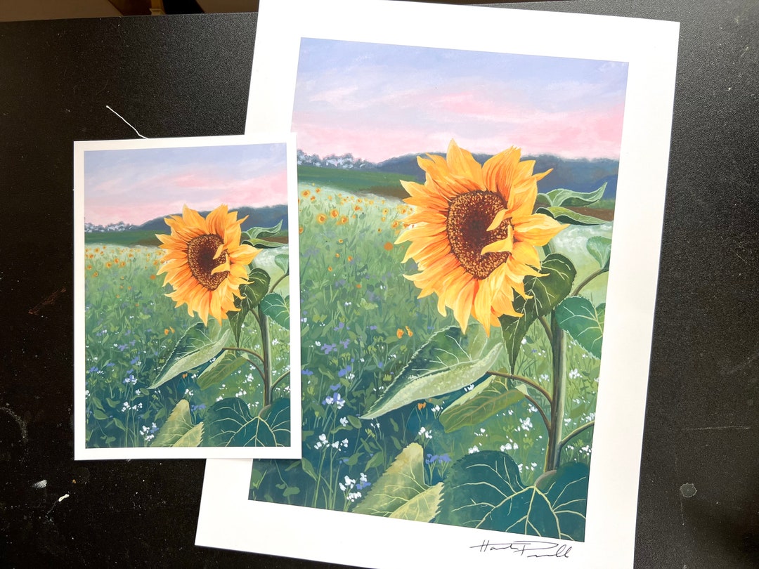 Art Print Sunflower at Sunset Gouache Painting Etsy