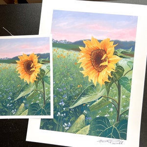 Art Print: Sunflower at Sunset gouache painting