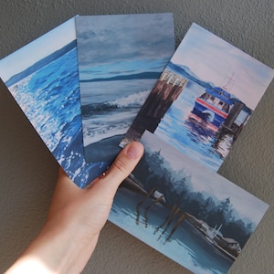 Art postcard set of 4: Water themed original art prints