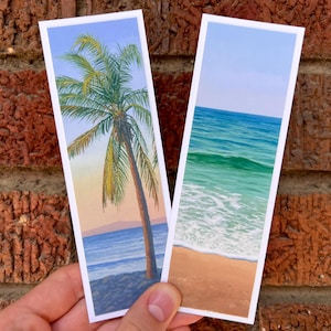 Tropical Beach and Palm Tree printed art bookmarks