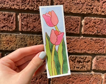 Tulipas da primavera | Estilo vitral, marcador original pintado à mão