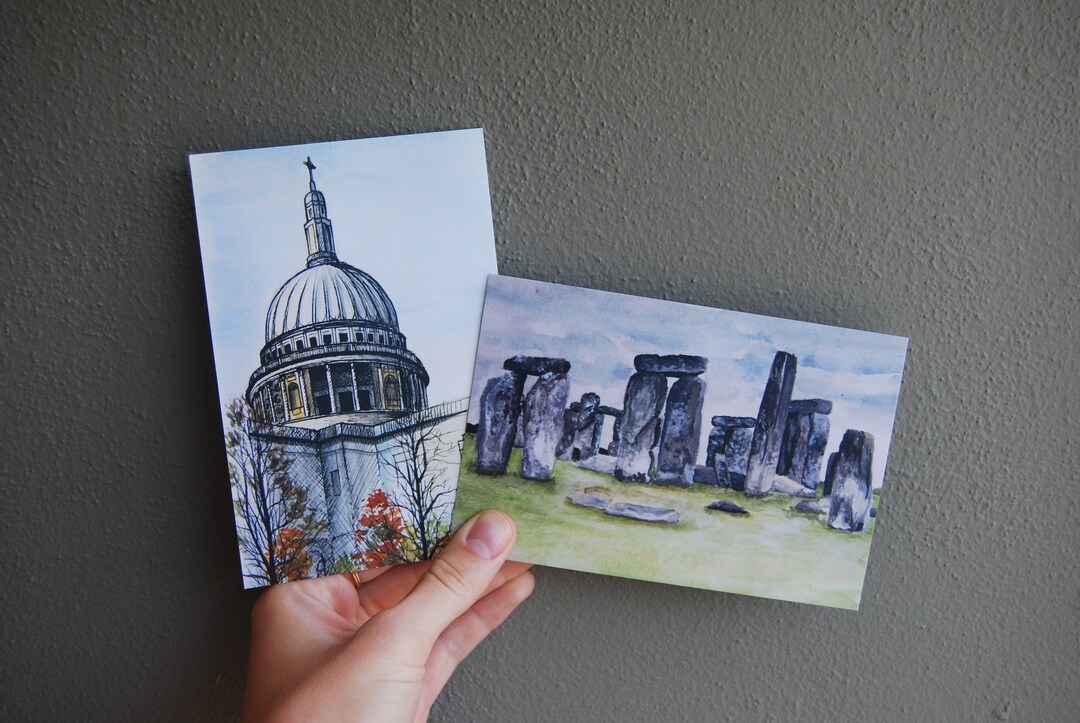 Art Postcard Set of 2: Stonehenge and St. Paul's Cathedral - Etsy