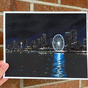 Art Print: Seattle Night Lights acrylic painting