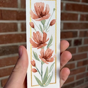 Segnalibro acquerello fiori rosa / Segnalibro originale dipinto a mano