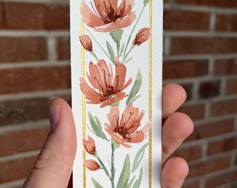 Roze bloemen aquarel bladwijzer | Originele handgeschilderde boekenlegger